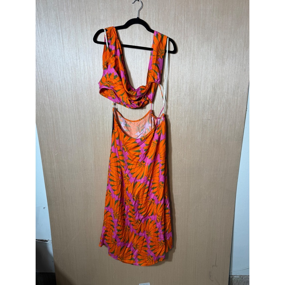Farm Rio Copacabana Pink Banana Print Cutout Midi Dress‎ Size L